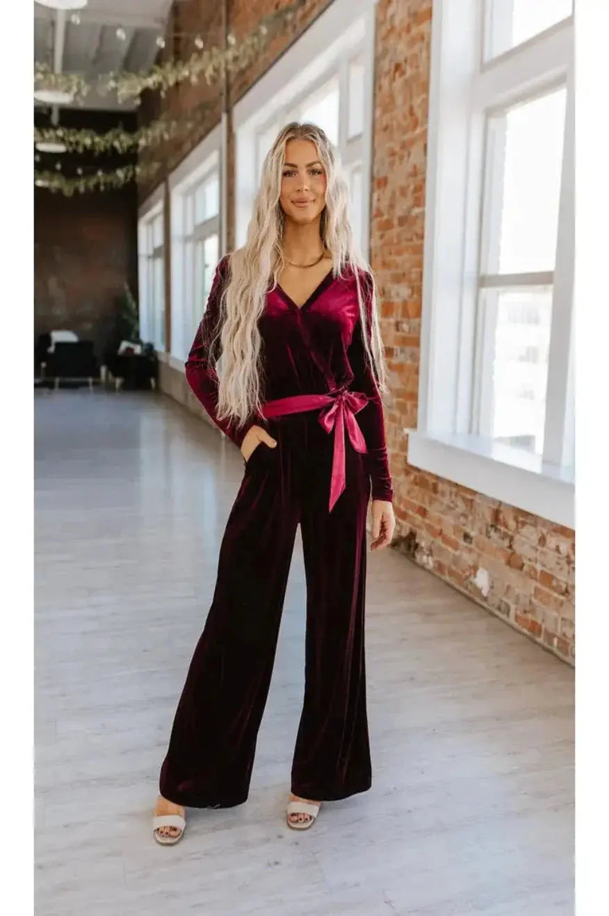 Red Velvet Keyhole Jumpsuit Pretty Little Patriot