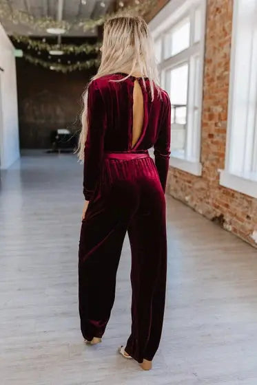 Red Velvet Keyhole Jumpsuit Pretty Little Patriot