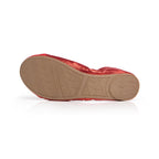 Talaria Flats premium ruby red flats showing the stylish sole and vibrant color, perfect for casual or dressy occasions.