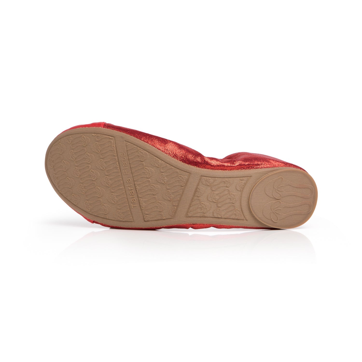Talaria Flats premium ruby red flats showing the stylish sole and vibrant color, perfect for casual or dressy occasions.