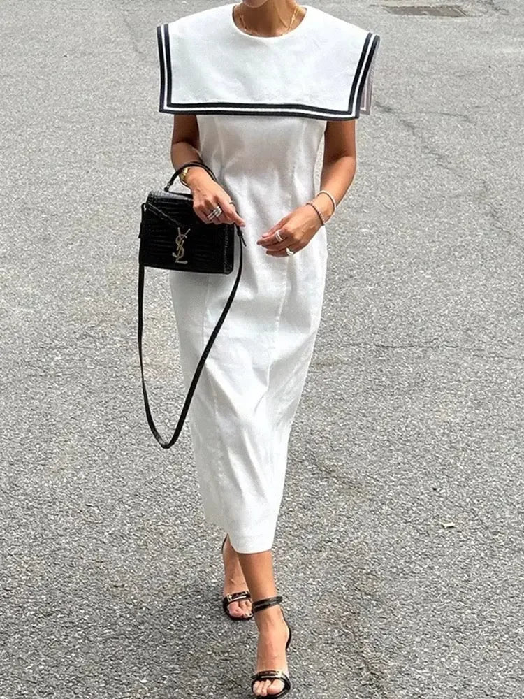 Retro Contrast Navy Collar Chic Dress - Plush Fashion Hub
