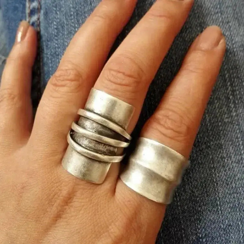 Retro geometric circle statement ring featuring ethnic style design, crafted by Plush Fashion Hub, bold and eye-catching jewelry piece.