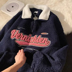 Retro embroidered half-zip cashmere blend hoodie from Plush Fashion Hub, featuring lapel details and plush fabric.