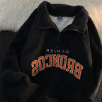 Retro embroidered half-zip cashmere blend hoodie from Plush Fashion Hub, featuring lapel details and cozy, plush fabric.
