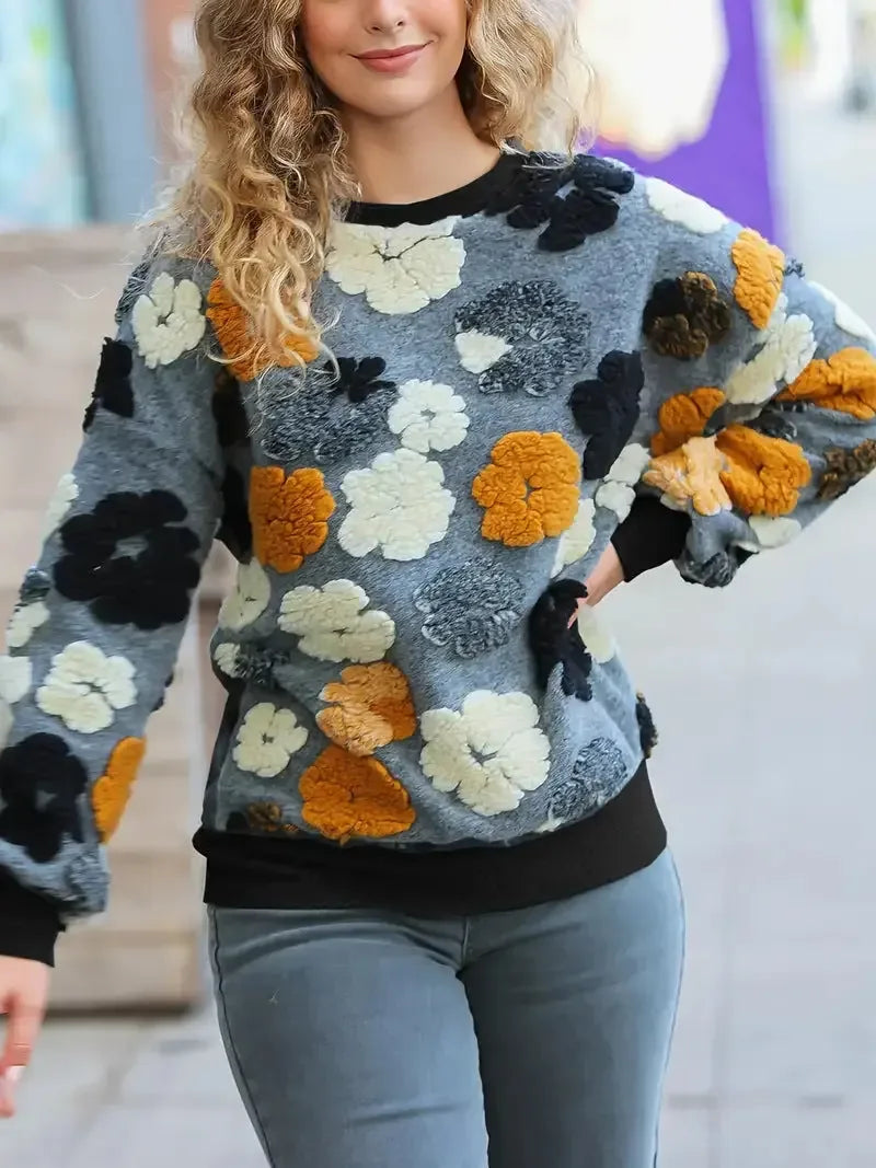 Retro Three-dimensional Flower Loose Cashmere Sweater - Plush Fashion Hub