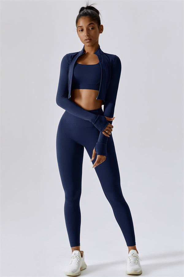 Fitglutes Activewear Eloise 3-piece matching set includes a sports bra, leggings, and jacket for gym and workout sessions.