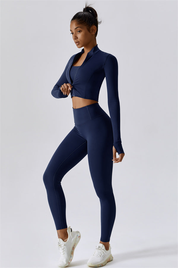 Fitglutes Activewear Eloise 3-piece sports bra, jacket, and leggings set, stylish matching gymwear for workout and activewear.