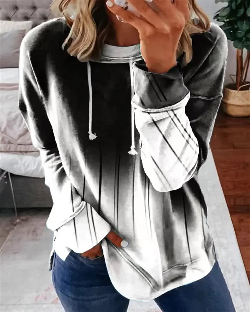 Round Neck Loose Gradient Printing Casual Sweatshirt - Plush Fashion Hub