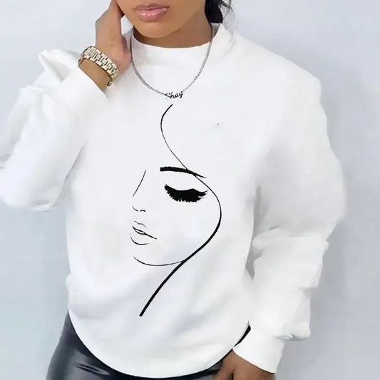 Round Neck Loose Sweatshirt Fleece-lined Heat Transfer Patch - Plush Fashion Hub