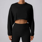 Women's round neck long sleeve yoga sports set by Plush Fashion Hub, moisture-wicking activewear for comfortable workouts.