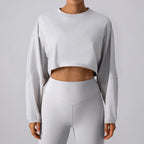 Women's round neck long sleeve yoga sports set by Plush Fashion Hub, moisture-wicking activewear for comfortable workouts.