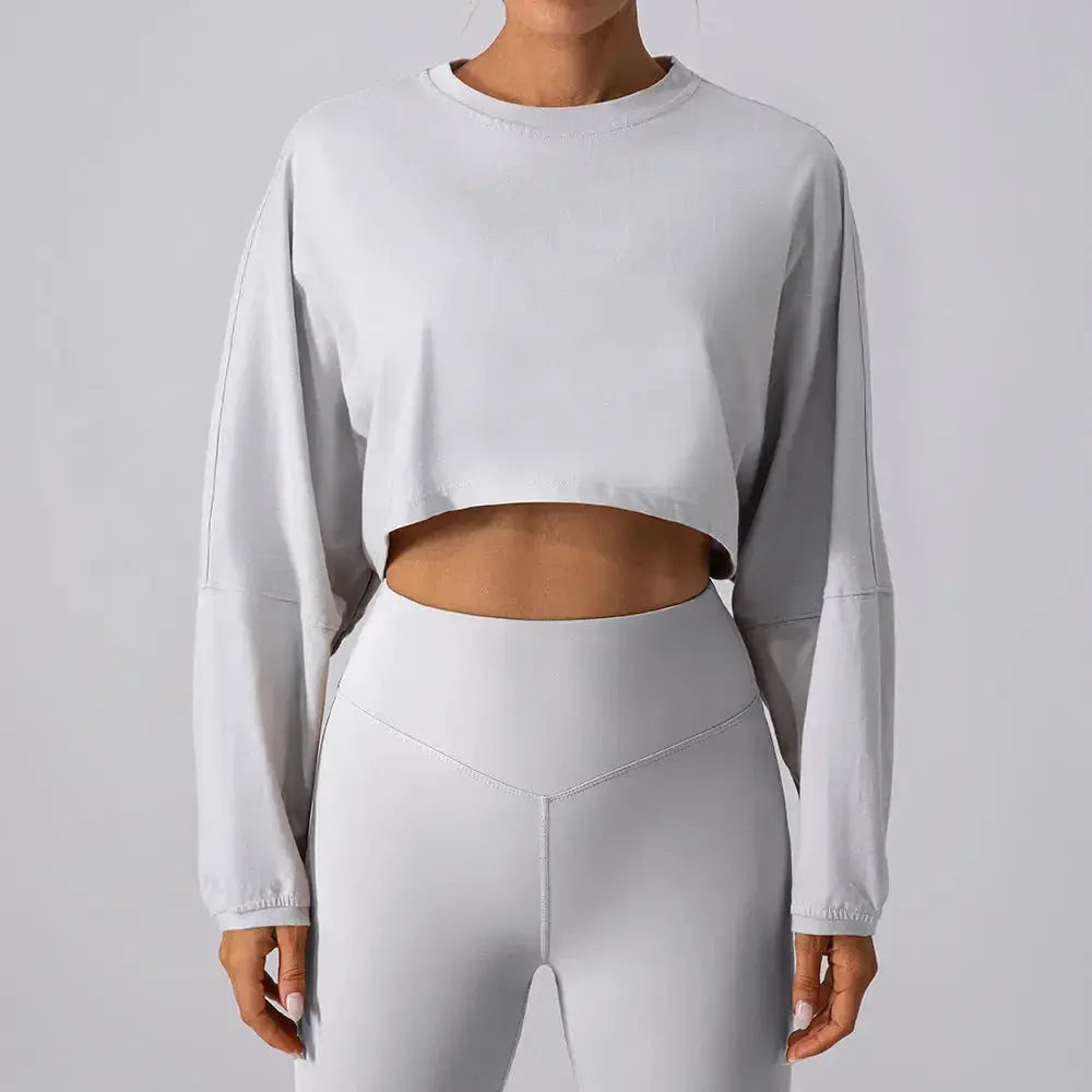 Women's round neck long sleeve yoga sports set by Plush Fashion Hub, moisture-wicking activewear for comfortable workouts.