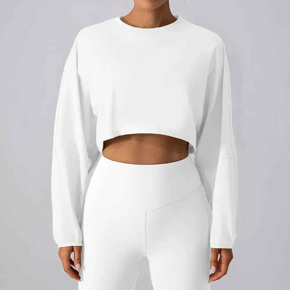 Women's round neck long sleeve yoga sports set by Plush Fashion Hub, moisture-wicking activewear for comfortable workouts