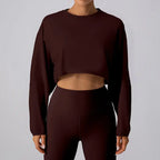 Women's round neck long sleeve yoga sports set by Plush Fashion Hub, moisture-wicking activewear for comfortable workouts.