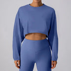 Women's round neck long sleeve yoga sports set by Plush Fashion Hub, moisture-wicking activewear for comfortable workouts.