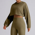 Women's round neck long sleeve yoga sports set by Plush Fashion Hub, moisture-wicking activewear for comfortable workouts.