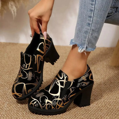 Round Toe Block Heels Pumps - Plush Fashion Hub