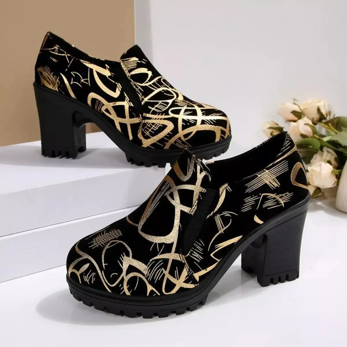 Round Toe Block Heels Pumps - Plush Fashion Hub