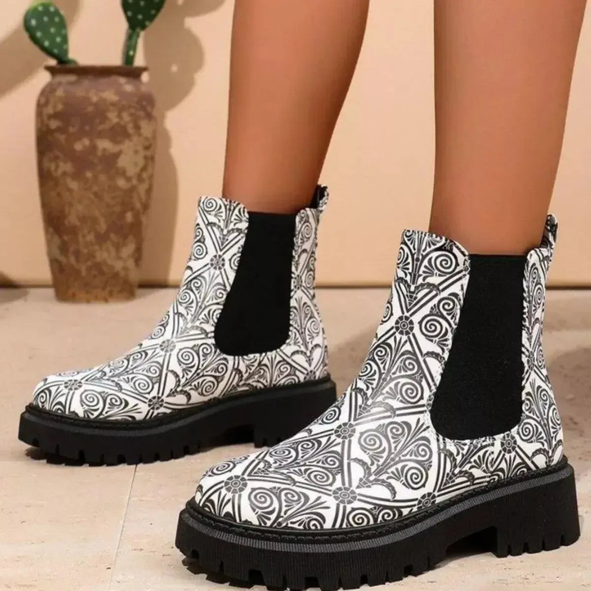 Round Toe Chunky Heel Ankle Boots - Plush Fashion Hub