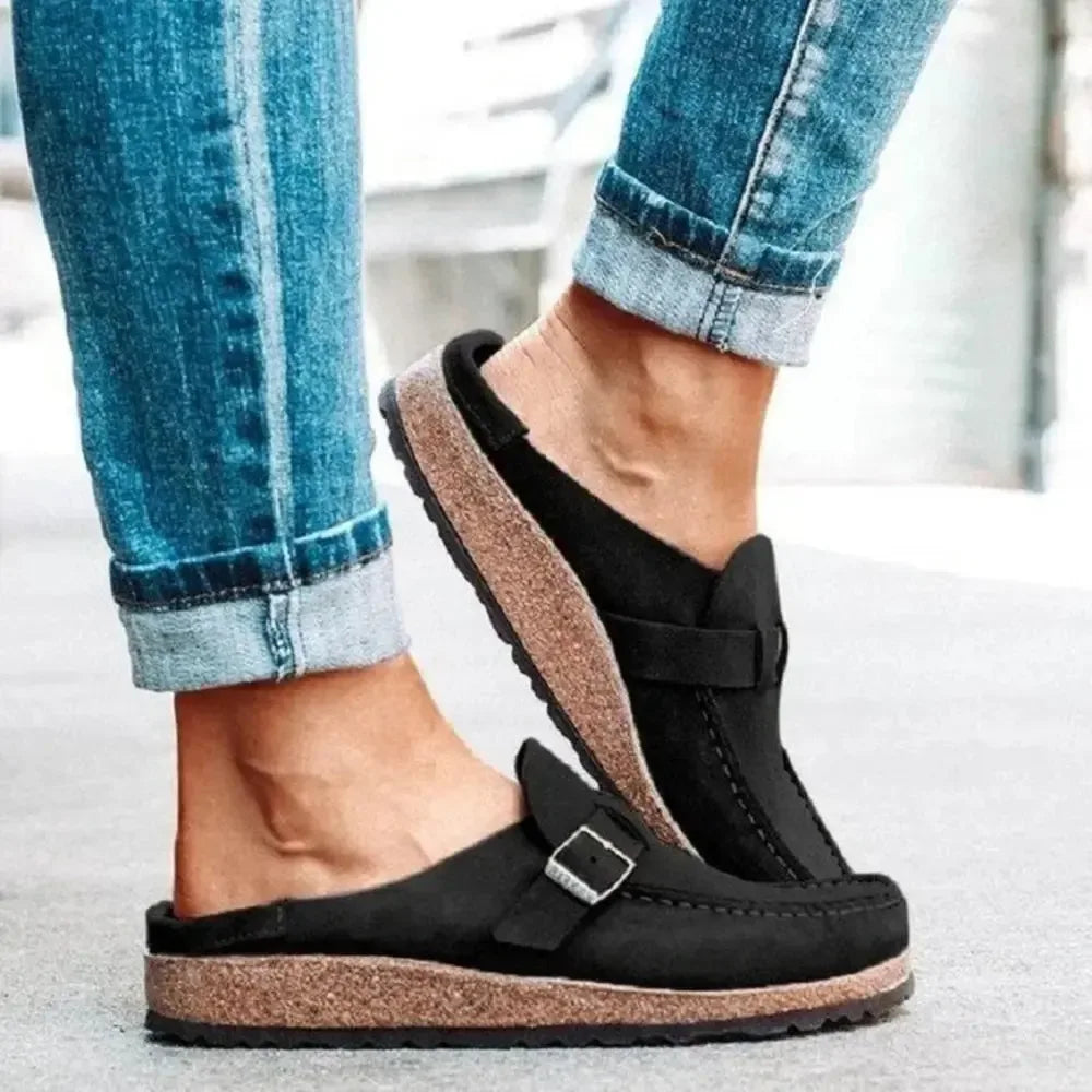 Round Toe Low Heel Buckle Loafers - Plush Fashion Hub