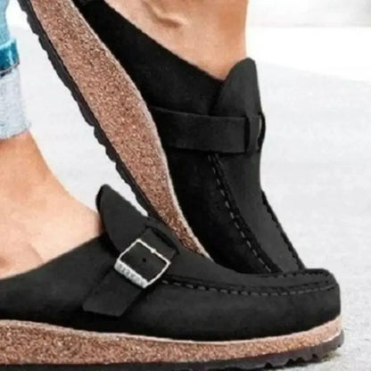 Round Toe Low Heel Buckle Loafers - Plush Fashion Hub