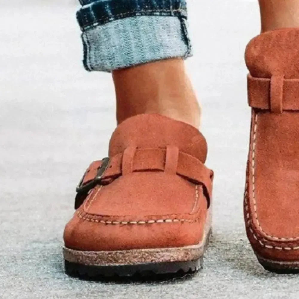 Round Toe Low Heel Buckle Loafers - Plush Fashion Hub