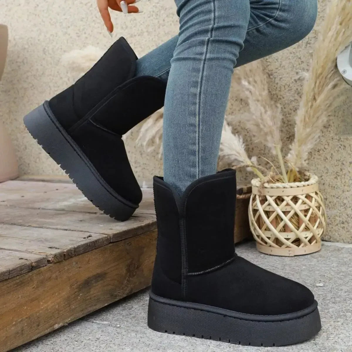 Round Toe Platform Boots - Plush Fashion Hub