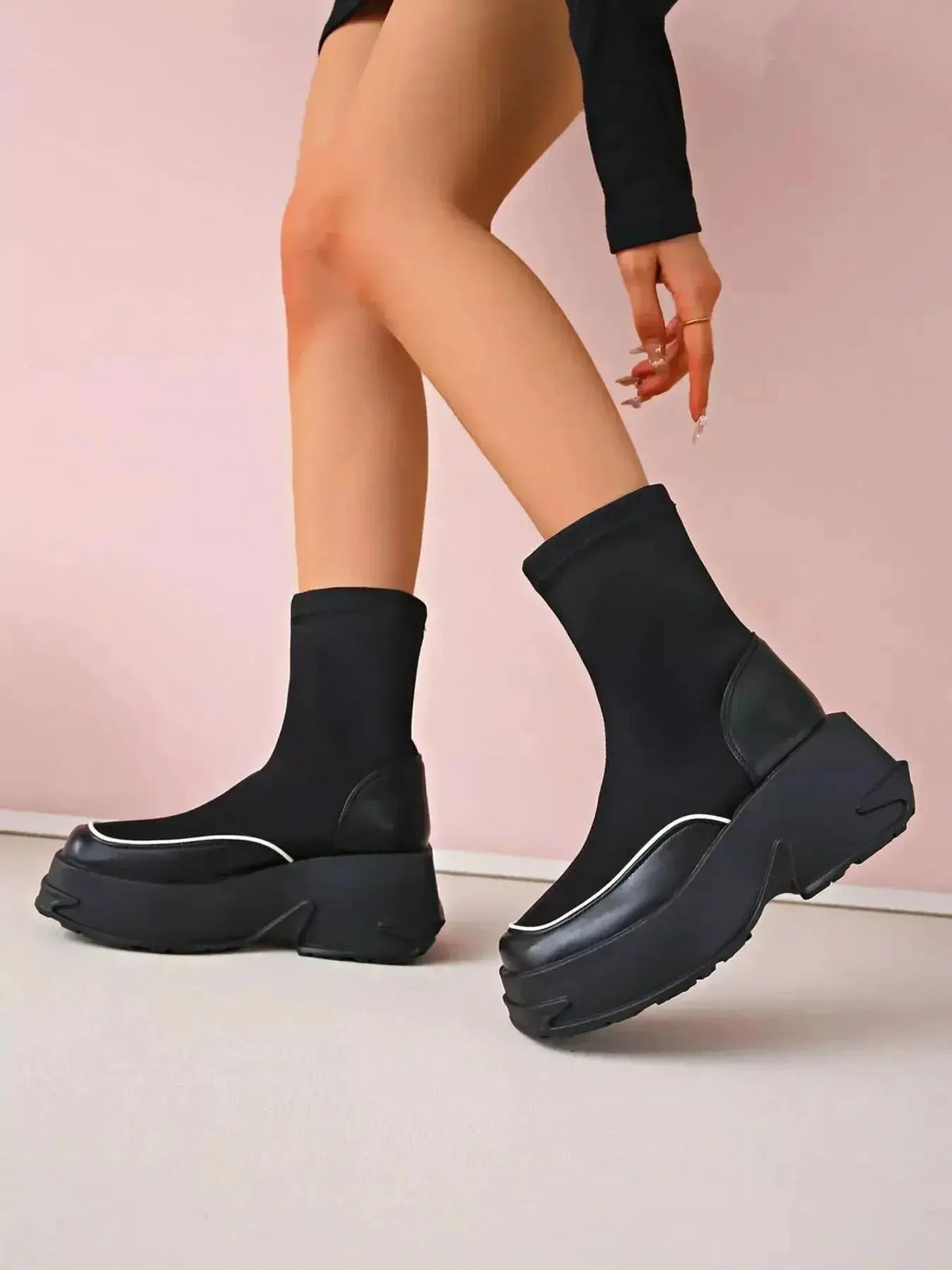 Women’s round toe platform high heel boots by Plush Fashion Hub, featuring stylish design and sturdy heel for trendy footwear.