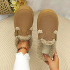 Plush Fashion Hub women's platform slip-on shoes with fleece lining, round toe, casual cozy loafers, perfect for winter comfort.