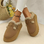 Women's platform fleece-lined slip-on shoes by Plush Fashion Hub featuring cozy round toe loafers for casual comfort.