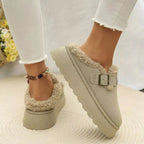Women's plush fleece-lined slip-on shoes with round toes and platform soles, casual and cozy loafers by Plush Fashion Hub.