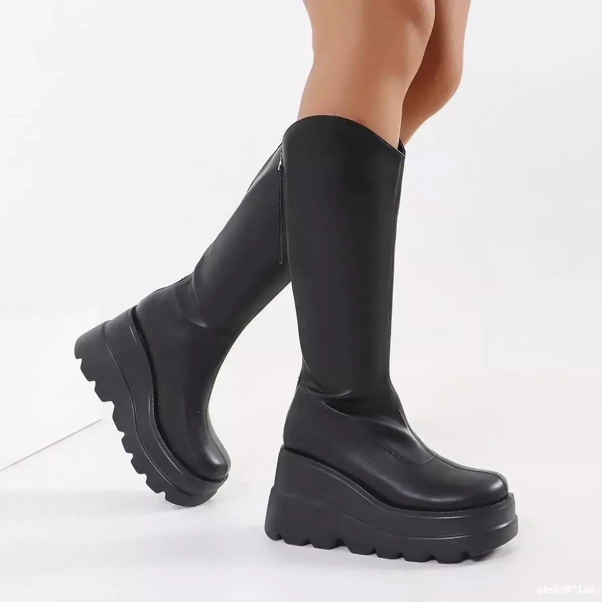 Round Toe Platform Wedge Boots - Plush Fashion Hub