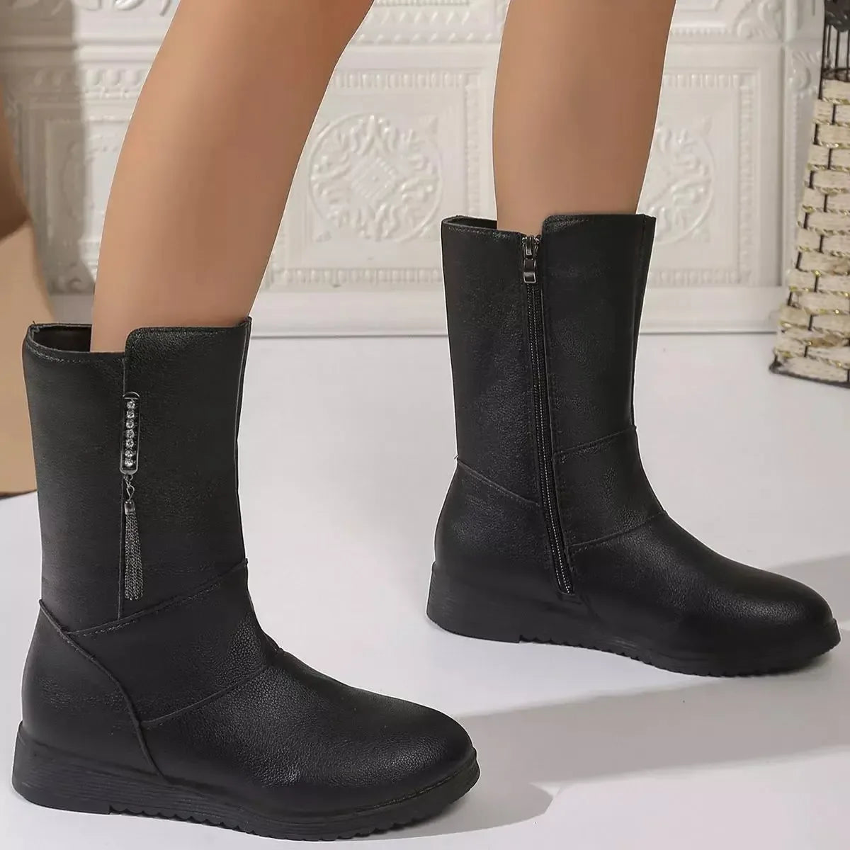 Round Toe Side Zip Boots - Plush Fashion Hub