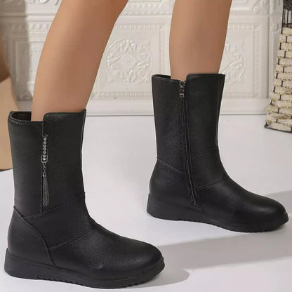 Round Toe Side Zip Boots - Plush Fashion Hub