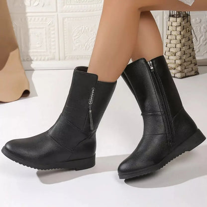 Round Toe Side Zip Boots - Plush Fashion Hub
