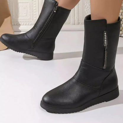 Round Toe Side Zip Boots - Plush Fashion Hub