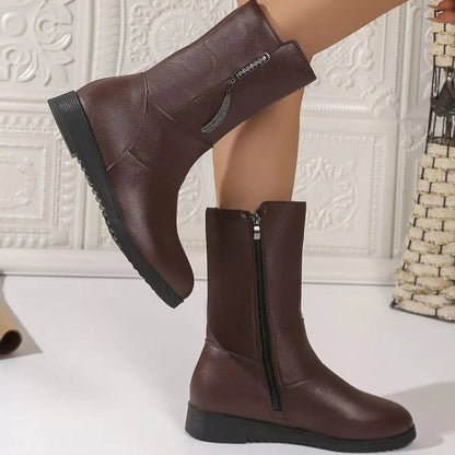 Round Toe Side Zip Boots - Plush Fashion Hub