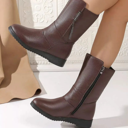 Round Toe Side Zip Boots - Plush Fashion Hub