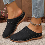 Women's round toe slip-on flats with studded details in soft vegan leather from Plush Fashion Hub.