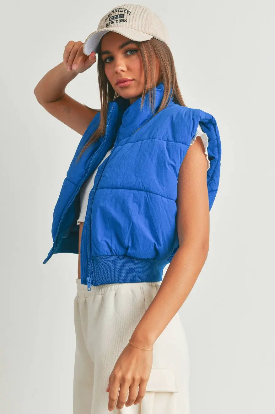 Royal Blue Crop Puffer Vest Pretty Little Patriot