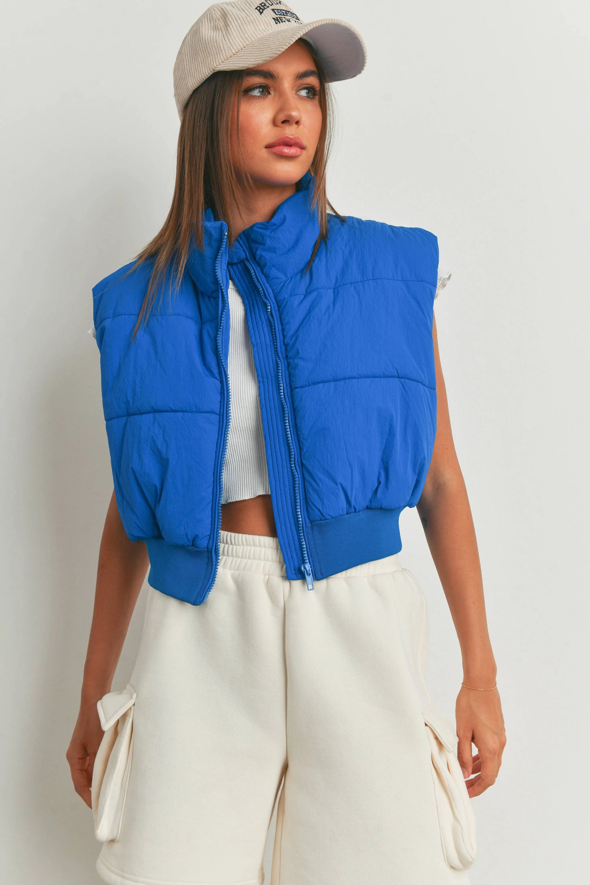 Royal Blue Crop Puffer Vest Pretty Little Patriot