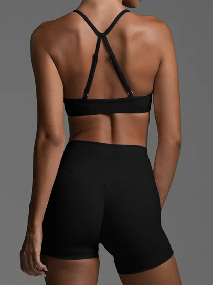 Ruched Sports Bra and High-Waisted Shorts Active Set - Plush Fashion Hub