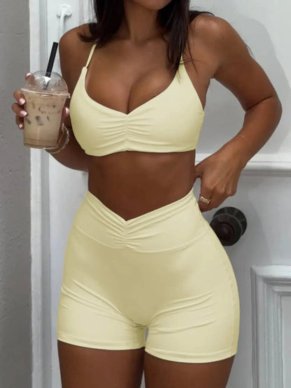 Ruched Sports Bra and High-Waisted Shorts Active Set - Plush Fashion Hub
