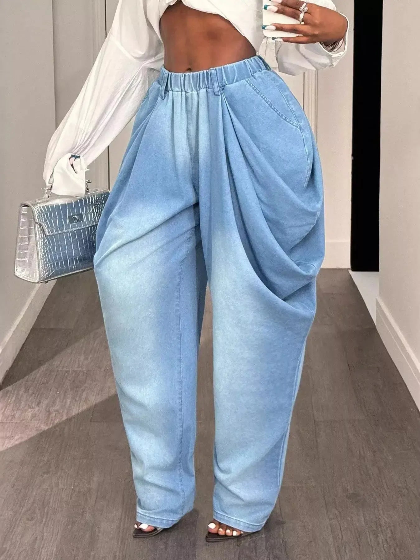 Ruched Wide Leg Jeans - Plush Fashion Hub