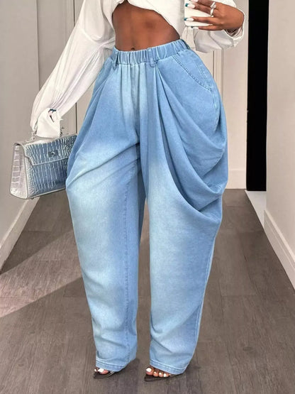 Ruched Wide Leg Jeans - Plush Fashion Hub