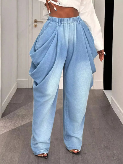 Ruched Wide Leg Jeans - Plush Fashion Hub