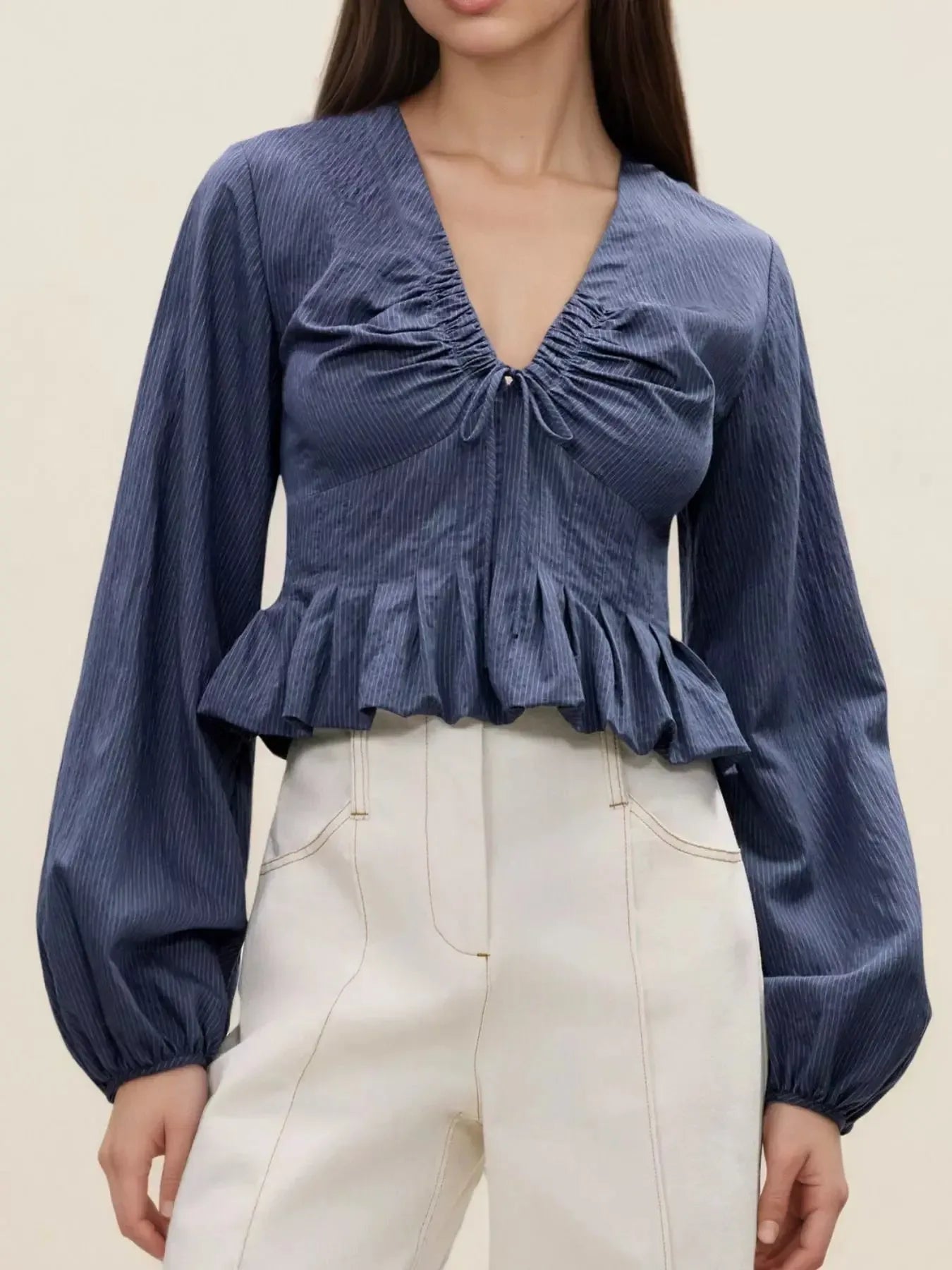 Ruffled Hem Balloon Sleeve Blouse - Plush Fashion Hub