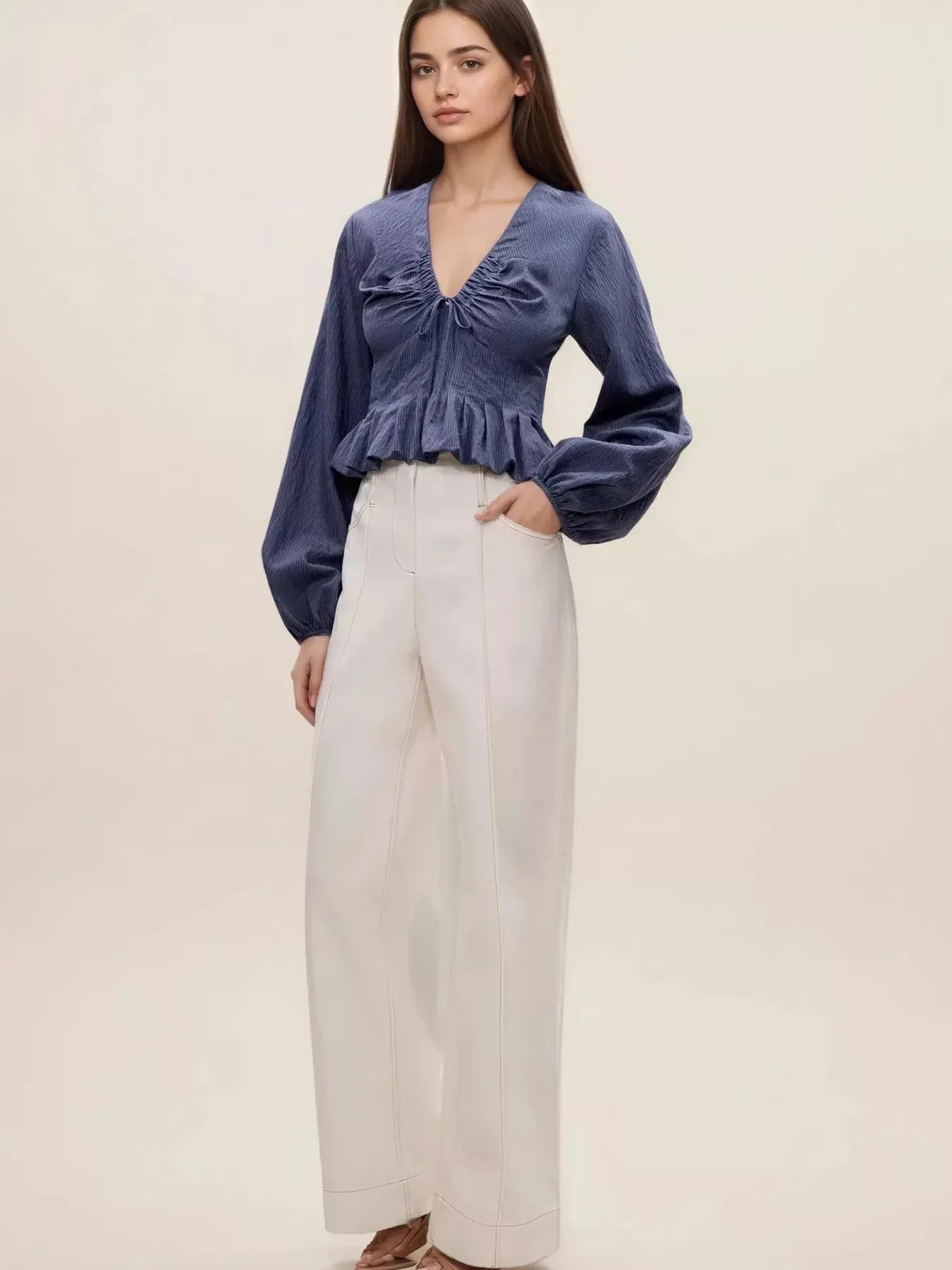 Ruffled Hem Balloon Sleeve Blouse - Plush Fashion Hub