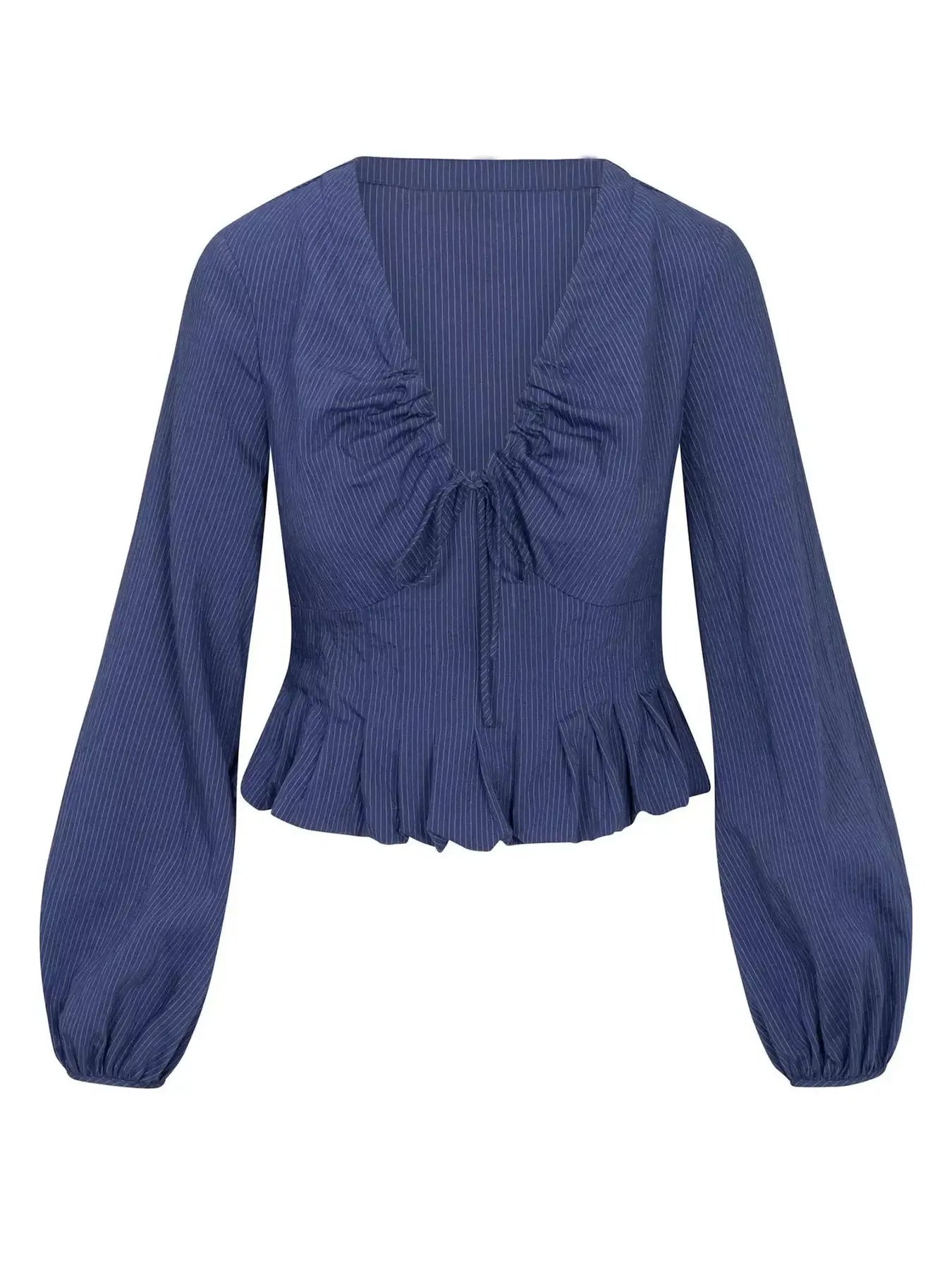 Ruffled Hem Balloon Sleeve Blouse - Plush Fashion Hub