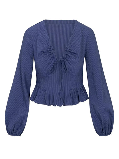 Ruffled Hem Balloon Sleeve Blouse - Plush Fashion Hub